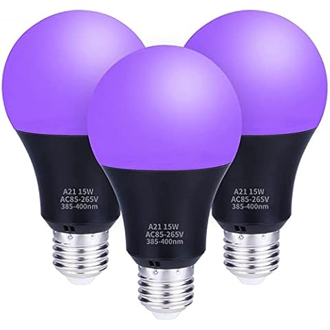 REPSN 3 Pack UV Black Light Bulb,10W / 15W E27 LED UV Bulb, 385-400 nm UVA Black Light Lamp, UV Lighting, Party Light, Black Light Bulb, Neon Colours for Party, Disco, Club, Bar, Body Art (10) Cover