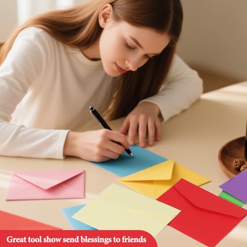 100 Stück Bunte Mini Umschläge, DIY Kleine Briefumschläge 11,5 x 8,2 cm Ideal für Geschenkkarten, Hochzeiten, Geburtstage und als Party Supplies, Perfekt für Geschenkidee, Basteln (10 Farben)