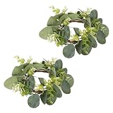 HOMSFOU 2Pcs Artificial Eucalyptus Leaves Candle Rings Wreaths Candle Holder Wreath Pillar Candle Ho