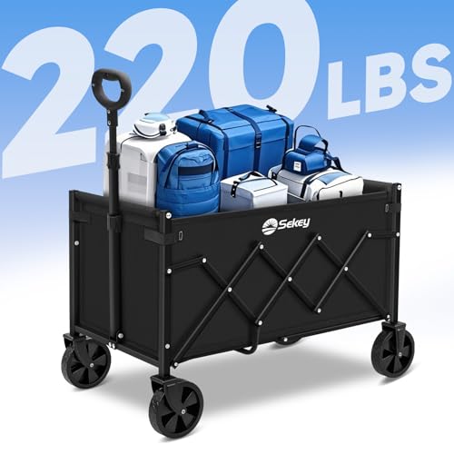 Sekey Wagon Cart with Wheels with 220LBS Capacity,Heavy Duty Wagon Carts Foldable,Lightweight Utility Portable Cart for Grocery, Shopping, Garden, Camping. Black by Sekey - Used condition - Image 3