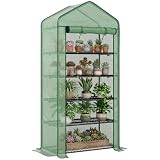 Outsunny Invernadero de Exterior de 5 Niveles Anti-UV 90x49x193 cm Verde