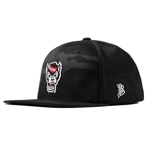 Branded Bills Officially Licensed x North Carolina State Wolfpack Black Multicam Flat Performance NC State Team Logo PVC