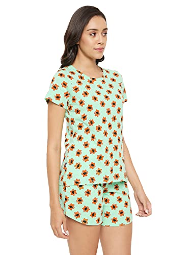 Image of Clovia Women's Cotton Printed Top & Boxer Shorts Set
