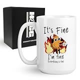 Hogg Dumpster Fire Mug, Funny Coffee Mug, Everything Is Fine Dumpster Fire, Meme Cup, This Is Fine Dog, 15oz Ceramic Gag Gift for Coworker Desk, Sarcastic Novelty Birthday Gift for Adults