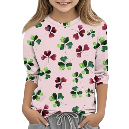 Girls Round Neck 3/4 Sleeve Shirts Pullover St Patricks Day Printed T Shirts Oversized Casual Loose Blouse Tops