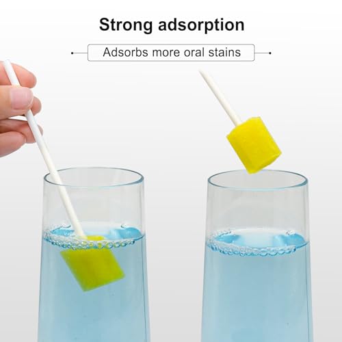 50 Stück Mundpflegestäbchen Gelb – Einweg Mundpflege Schwamm-Tupfer zur Mundreinigung & Befeuchtung – Sterile Dental-Sticks für die tägliche Mundhygiene und Pflege