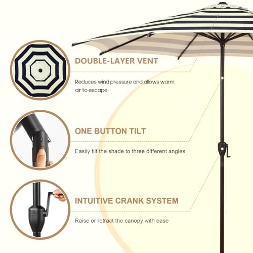Image of Abba Patio 9FT Lyon Outdoor Patio Umbrella Outdoor Table Umbrella with Push Button Tilt and Crank Market Umbrella 8 Sturdy Ribs UV Protection Waterproof for Garden Deck Backyard Pool, Black & Ivory