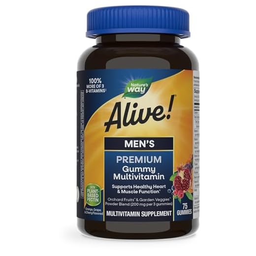 Nature's Way Alive! Men's Premium Gummy Multivitamin, Supports Healthy Heart, Muscle Function*, Full B-Vitamin Complex, Orange, Grape, Cherry Flavored, 75 Gummies (Packaging May Vary)