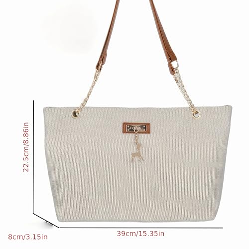 Tote Bag for Women – Large Capacity Polyester Shoulder Handbag with Zipper Closure, Adjustable Strap and Chain Accent, Stylish Purse for Travel, Work, or Daily Use3