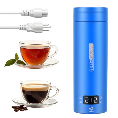Rzlinn Travel Kettle,Portable Electric Kettle with Temperature Control, Brews Two Cups of Coffee, 316 Stainless Steel Inner Tank, Elegant Blue