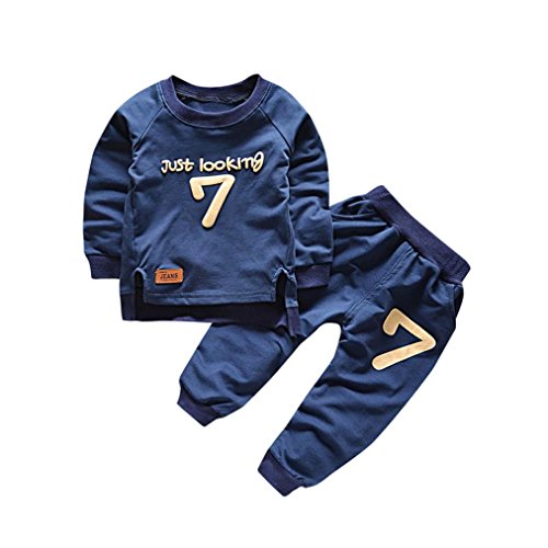 Bekleidung Longra Baby Kinderkleidung Anzüge für Jungen Mädchen Brief Langarm Shirt Oberseiten + Hosen-Ausstattungen Baby 2018 Sweatshirt Babykleidung Set (0-4Jahre) (110CM 3Jahre, Navy)