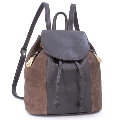 Sac à dos cuir et suède PIXIE Catwalk Collection, sac à main femme marron