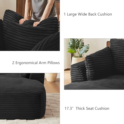 Sillón lounge boneless de pana negro miniatura 5