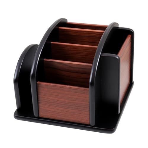 RMNKTHC Organizador de Escritorio de Madera con 6 Compartimentos – Portalápices Multifuncional Giratorio para Objetos Pequeños, Soporte para Mandos a Distancia, para Oficina Escuela Hogar