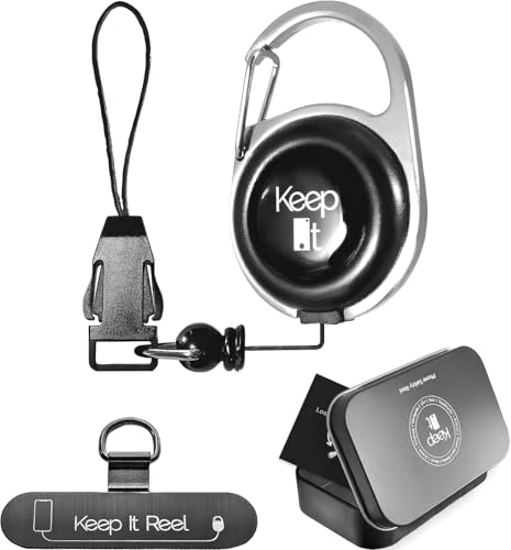 Keep It Reel® Komplettset: JoJo Handysicherung mit Clip-Schnalle und Edelstahl-Adapter - Sicher durch den Urlaub - Geldbeutel, Schlüssel und Ausweis-Hülle | Schwarz - Ausrüstung Für Handyschutz