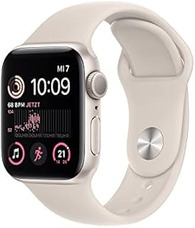 Apple Watch SE (2. Generation) (GPS, 40mm) Smartwatch - Aluminiumgehäuse Polarstern, Sportarmband Polarstern - Regular. Fitness-und Schlaftracker, Unfallerkennung, Herzfrequenzmesser, Wasserschutz