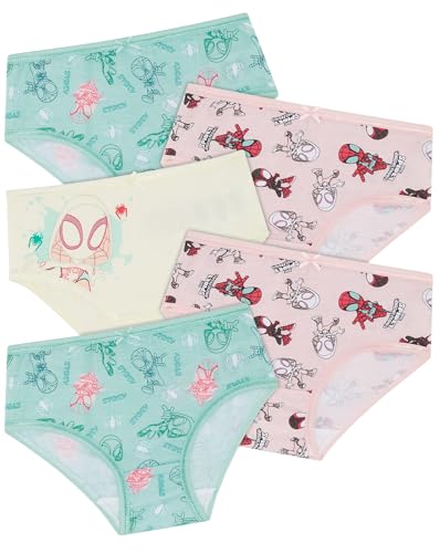 Marvel Five Pack Girls 100% Cotton Spidey & Friends Briefs 4/5 Years Multicolor