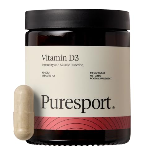 Puresport 4000IU Vitamin D3+K2 (60 Capsules) | High Strength Vegan Vitamin D Supplement for Immune Support | Supports Bone Health | Improves Muscle Recovery | Marine Algae Sourced D3 and K2 Vitamin
