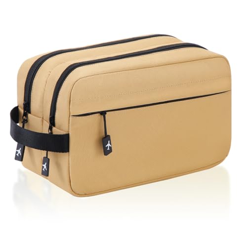 GNEGNI LIFE Trousse de toilette - 5,7 l - Grande trousse de toilette avec double fermeture éclair et 2 compartiments principaux - Trousse de toilette de voyage pour homme et femme - 26 cm, kaki