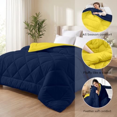 Image of AYKA Reversible Comforter 220 GSM Microfiber Reversible AC Comforter /Blanket for Winter /Quilt /Duvets for King Size Double Bed Comforter (90 * 100, Yellow & Navyblue)| TC - 220