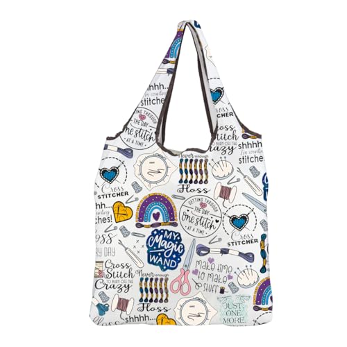 MBMSO Cross Stitch Reusable Bag Cross Stitching Gifts for Embroidery Lovers Cross Stitch Storage Bag Crafts Needlework Gifts (Cross Stitch F-Bag)