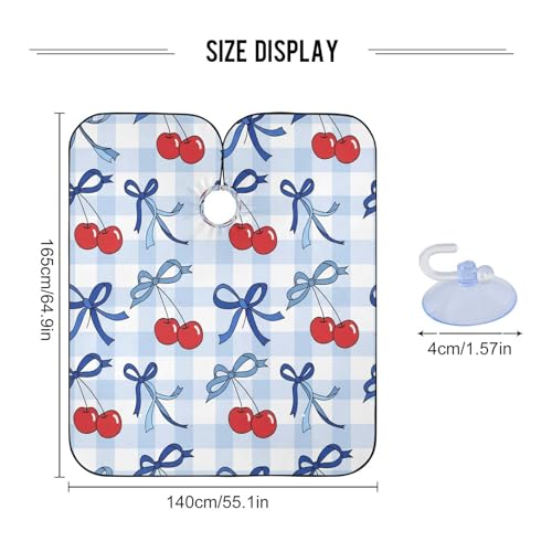 Capa para corte de cabello Bright Bows Cherry Grid impermeable profesional para barbería con cierre ajustable de botón a presión para estilismo y peluquería miniatura 3