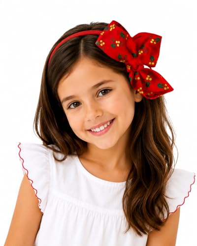 Image of BABIES BLOOM Baby Girl Sof Flower Bow Headband, Hairband Suitable For Newborns, Infants, Toddlers and Kids 0-3 Years (Set of 5) (Dark Red With Green Home)