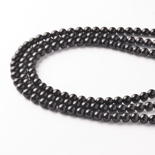 Image of 6mm Black Obsidian Stone Beads for Bracelets Making, Gemstone Beads for Jewellery Crafting (55~60Pcs)