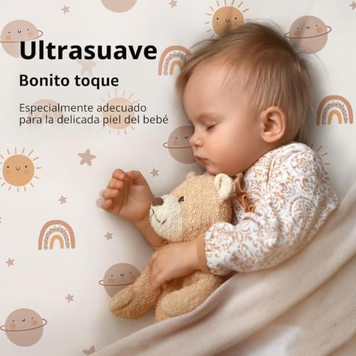 Miniatura 2 de Fiemol Sábanas Bajeras Cuna 140x70 Cm, Juego De 3 Sábanas Para Cuna De Bebé, Con Esquinas Elásticas, Microfibra Ultra Suave Y Sedosa, Naranja Y Arcoíris