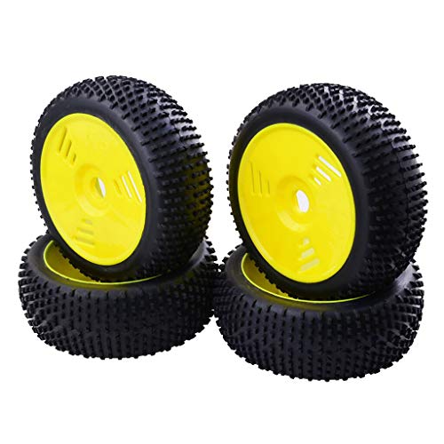 Replacement Part For Rubber Tires And Wheels For 1:8 Electric Or Nitro RC Buggy Truggy (4 Pieces) - (Color: Yellow)