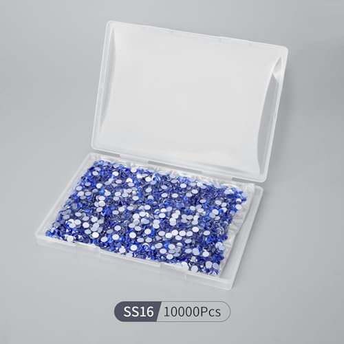Image of 10000PCS Royal Blue Rhinestones Bulk, Flat Back Crystal Glass Stone Round Gems,SS16, 3.8-4.0mm