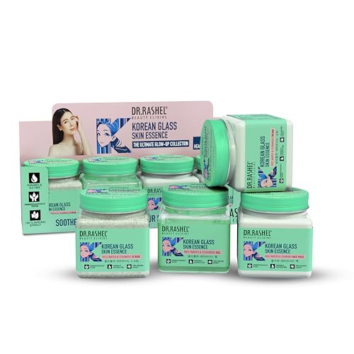 Image of DR.RASHEL Korean Glass Skin Essence Set, 4-Step Skincare Kit with Scrub, Gel, Face Pack, Cream, Rice Water and Ceramide Complex, 1520ml