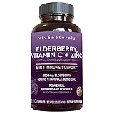 Viva Naturals Elderberry, Vitamin C, Zinc, Vitamin D 5000 IU & Ginger - Antioxidant & Immune Support Supplement, 2 Month Supply (120 Capsules) - 5 in 1 Daily Immune Support for Adults