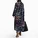 LZJN Women Trench Coat Floral Print Long Jacket with Pockets (US, Alpha, One Size, Regular, Regular, Deep Blue)
