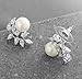 Silver Mariell Pearl and Marquise Cut CZ Crystal Wedding Earrings for Brides, Bridesmaids & Mother of the Bride