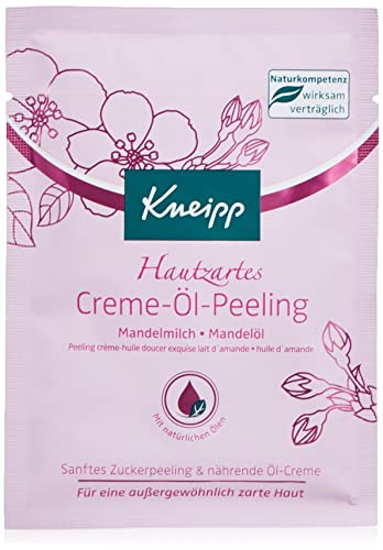 Kneipp Hautzartes Creme-Öl-Peeling - Kombination aus feinen Zuckerkristallen & einer reichhaltigen Öl-Creme - mit wertvollem Mandelöl - für eine glattere & strahlend schöne Haut - 12 x 40 ml