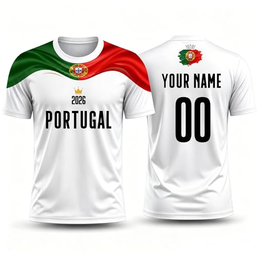 Maillot Football Personnalisable Coupe du Monde 2026, Maillot de Foot Homme Femme Enfant 6 équipes avec nom et numéro (Por-tu-Gal)