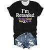 2025 Fashion T Shirts Womens Blouse Loose Tunic Women's Fashion Casual Letter Printed Round Neck Short Sleeve Top T Shirt Workout Shirt Women Short Sleeve (Black, XL) #2