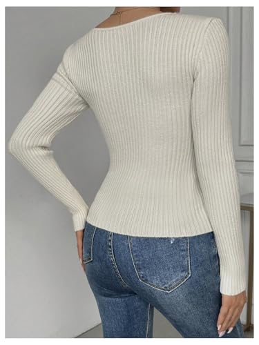 MakeMeChic Women's Sweetheart Twist Long Sleeve Sweater Cable Knit Fitted Pullover Top2