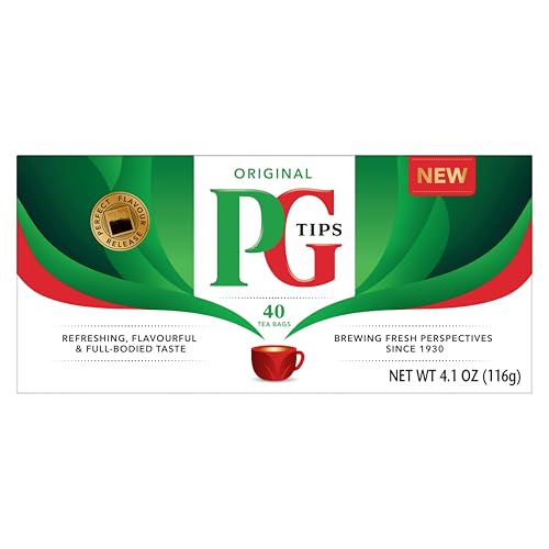 PG Tips Premium Black Tea Bags Non-Pyramid, 40 Count (Pack of 1)