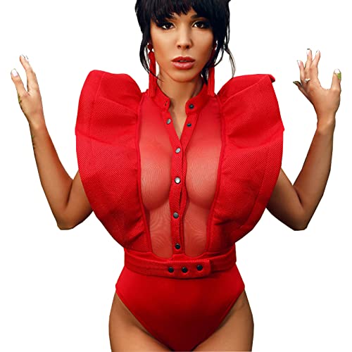 Body en maille rouge YXWYXWA pour femme taille XXL avec manches papillon
