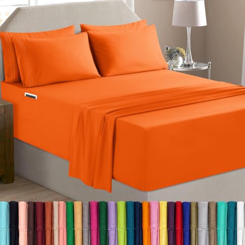 Elegant Comfort Luxury Soft 4-Piece 1500 Premium Hotel Quality Bed Sheet Set with Extra Deep Pockets 18-24 Inch, Wrinkle Free, Storage Pockets, Extra Deep Pocket 4PC Sheets, Twin, Orange