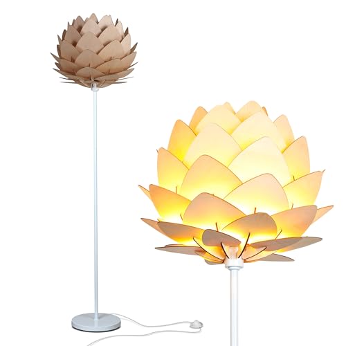 Brightech Artichoke LED Floor Lamp, Great Living Room Décor, Modern Lamp for Living Rooms & Offices, Bohemian Standing Lamp for Bedroom Reading, Tall Lamp with Multi-Panel Wooden Shade
