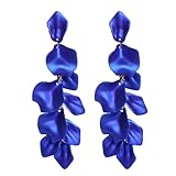 Rbenxia 1 Pair of Long Acrylic Rose Petal Dangle Earrings Rose Flower Earrings Drop Statement Layered Floral Petal Earrings for Women (Blue)