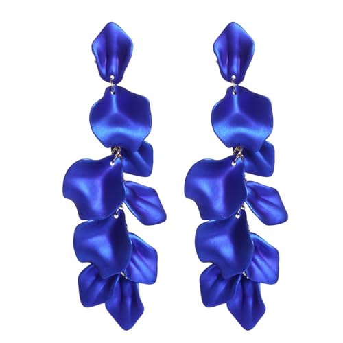 Rbenxia 1 Pair of Long Acrylic Rose Petal Dangle Earrings Rose Flower Earrings Drop Statement Layered Floral Petal Earrings for Women (Blue)