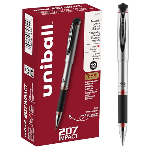 Image of uniball 207 Impact Gel Pens, Bold Point (1.0mm), Red, 12 Pack