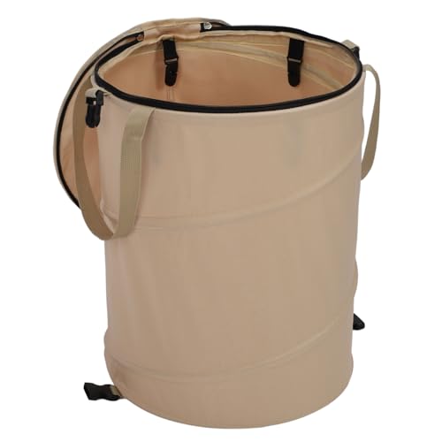 Collapsible Camping Trash Can, 91L Outdoor Garbage Can with Zippered Lid, Leaf Reusable, Portable Garden Garbage Container for Patio, Leaf, Lawn, Camp (Coffee Color)