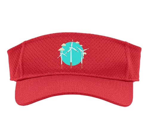 Windpower I Wind Power Wind Energy Renewable Wind Turbines Sport Sun Visor, Adult, One Size, Red