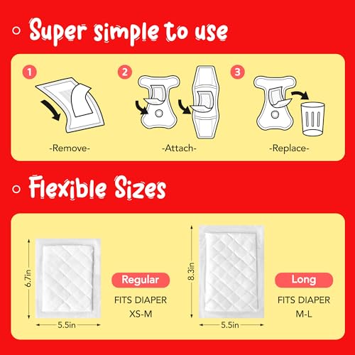 Image of Disposable Dog Diaper Liners Booster Pads for Male & Female Dogs - 150ct | Diaper Inserts fit Most Washable Dog Wraps and Belly Bands,Long