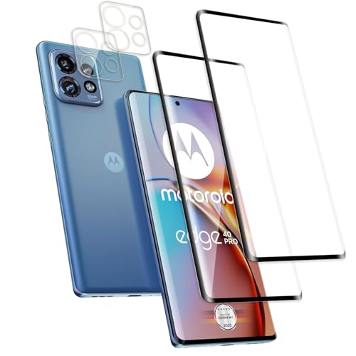 QZJinch 2+2 Piezas,Protector Pantalla para Motorola Edge 40 Pro,Ultra Transparente,3D Cobertura Completa,Antiarañazos, Antihuellas,Sin Burbujas, Dureza 9H